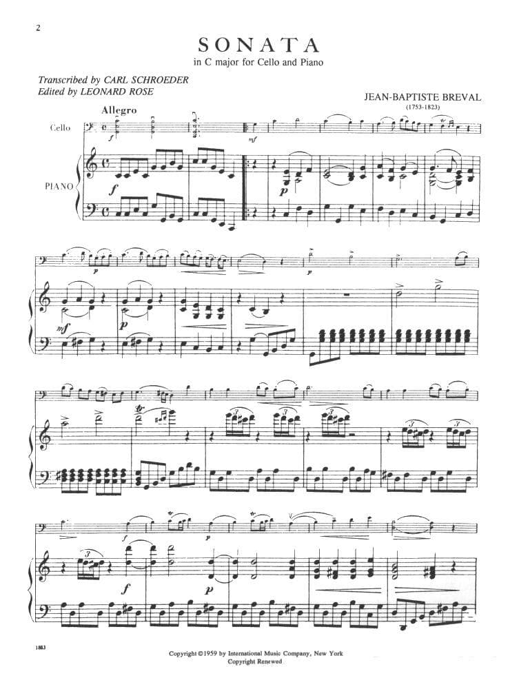 Cello Sonata in C Major - Breval, JB - Cello and Piano - edited by Rose - International Music Company - Image 2