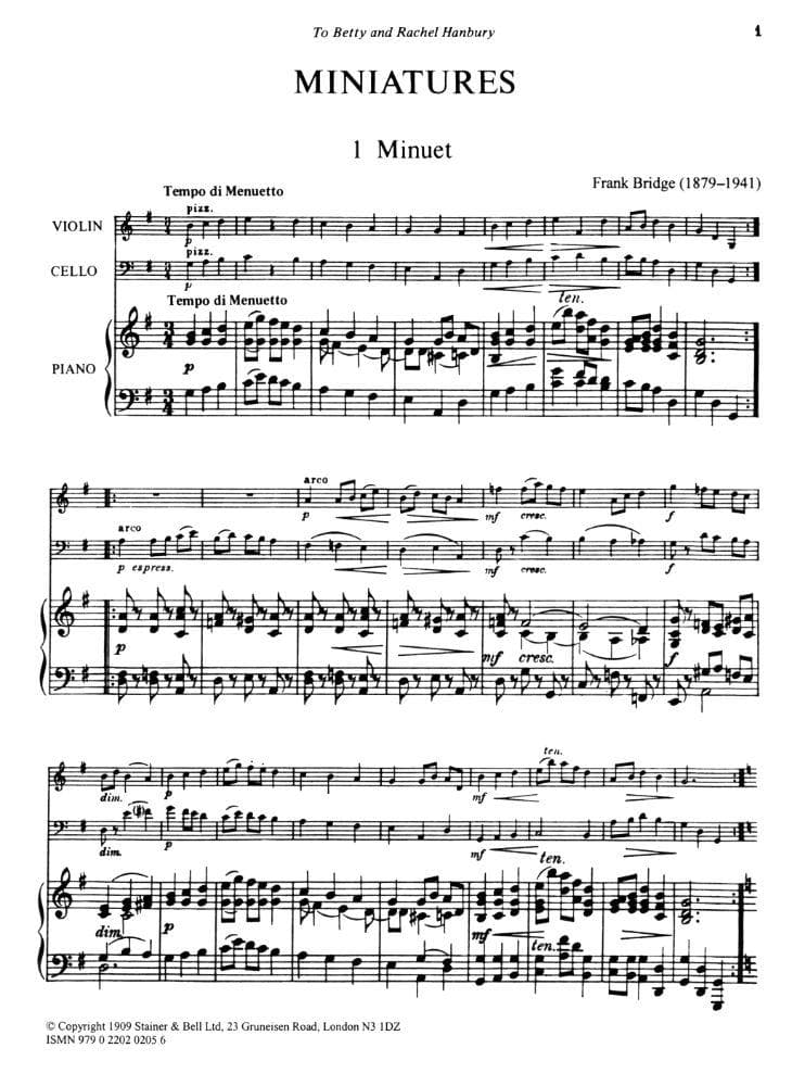 Bridge, Frank - Miniatures for Piano Trio Set 1 Nos 1-3 for Violin, Cello and Piano - Stainer and Bell Publication - Image 2