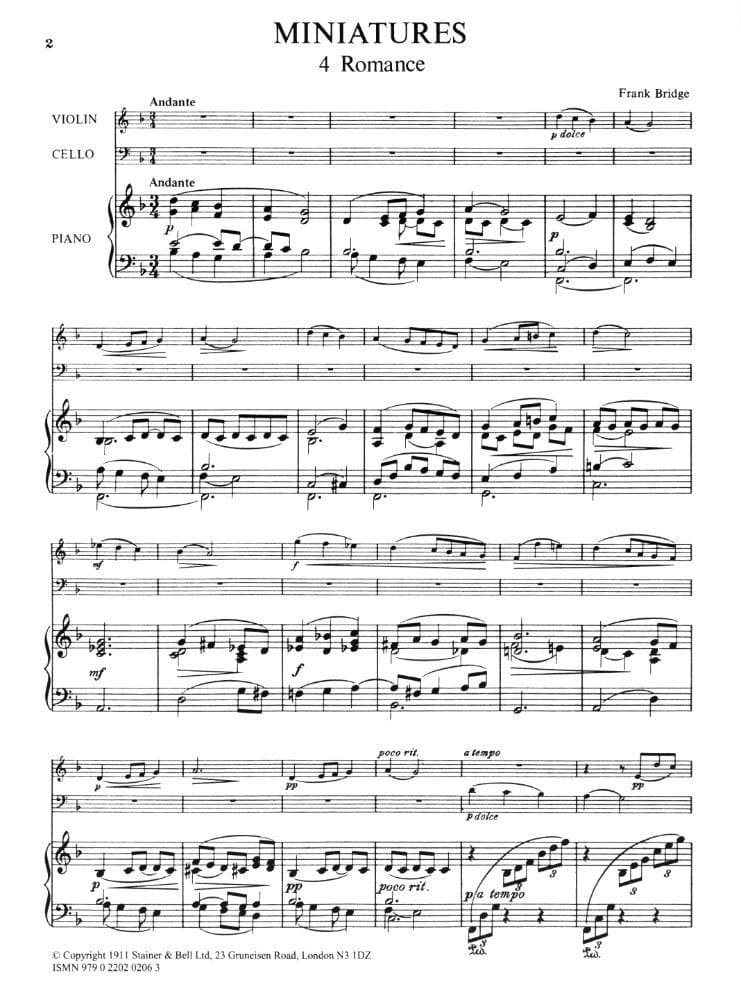 Bridge, Frank - Miniatures for Piano Trio Set 2 Nos 4-6 for Violin, Cello and Piano - Stainer and Bell Publication - Image 2