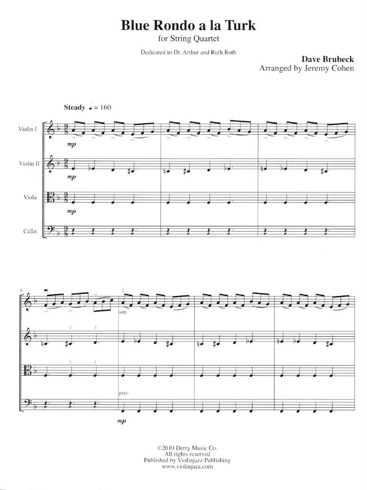 Brubeck, Dave - Blue Rondo a la Turk - String Quartet - arranged by Jeremy Cohen - Violinjazz Editions - Image 2