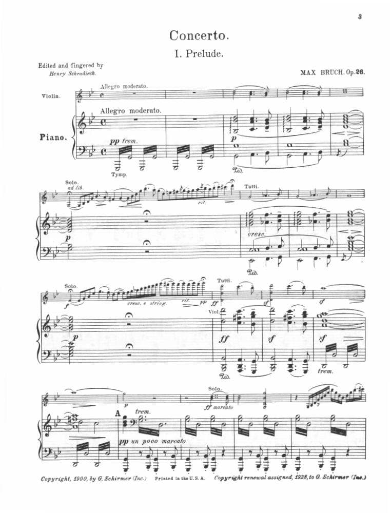 Bruch, Max - Concerto No 1 in g minor Op 26 for Violin and Piano - Arranged by Schradieck - Schirmer Edition - Image 2