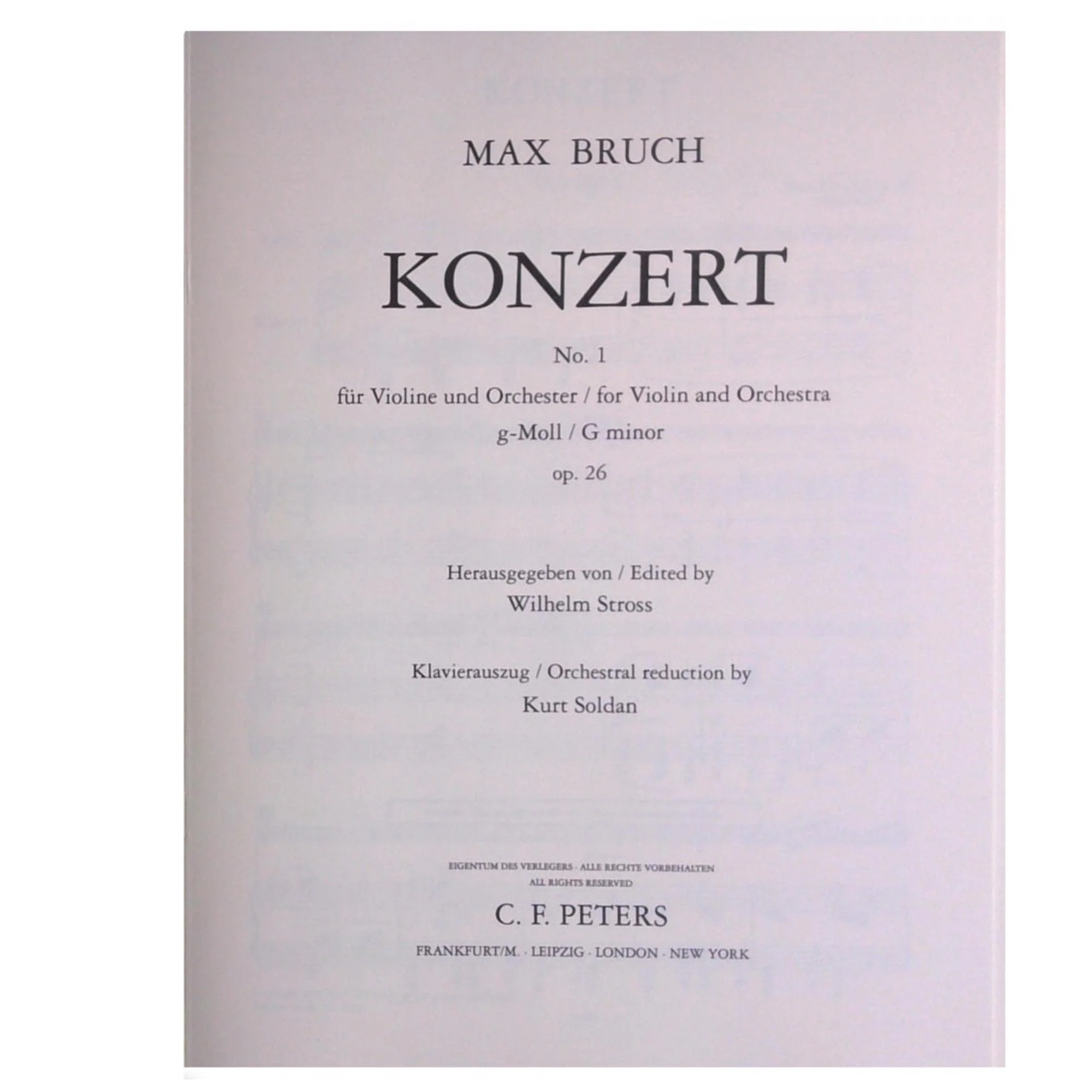 Bruch, Max - Concerto No 1 in G Minor, Op 26 - for Violin and Piano - arranged by Joseph Joachim - Peters - Image 2