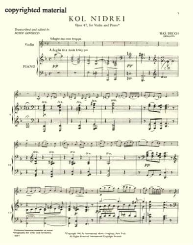 Bruch, Max - Kol Nidre, Op 47 - for Violin and Piano - edited by Josef Gingold - International Music Co - Image 2