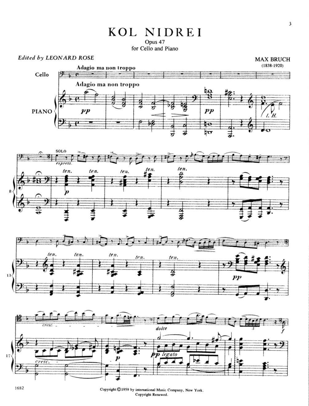 Bruch, Max - Kol Nidre Op 47 for Cello and Piano - Arranged by Rose - International Edition - Image 2