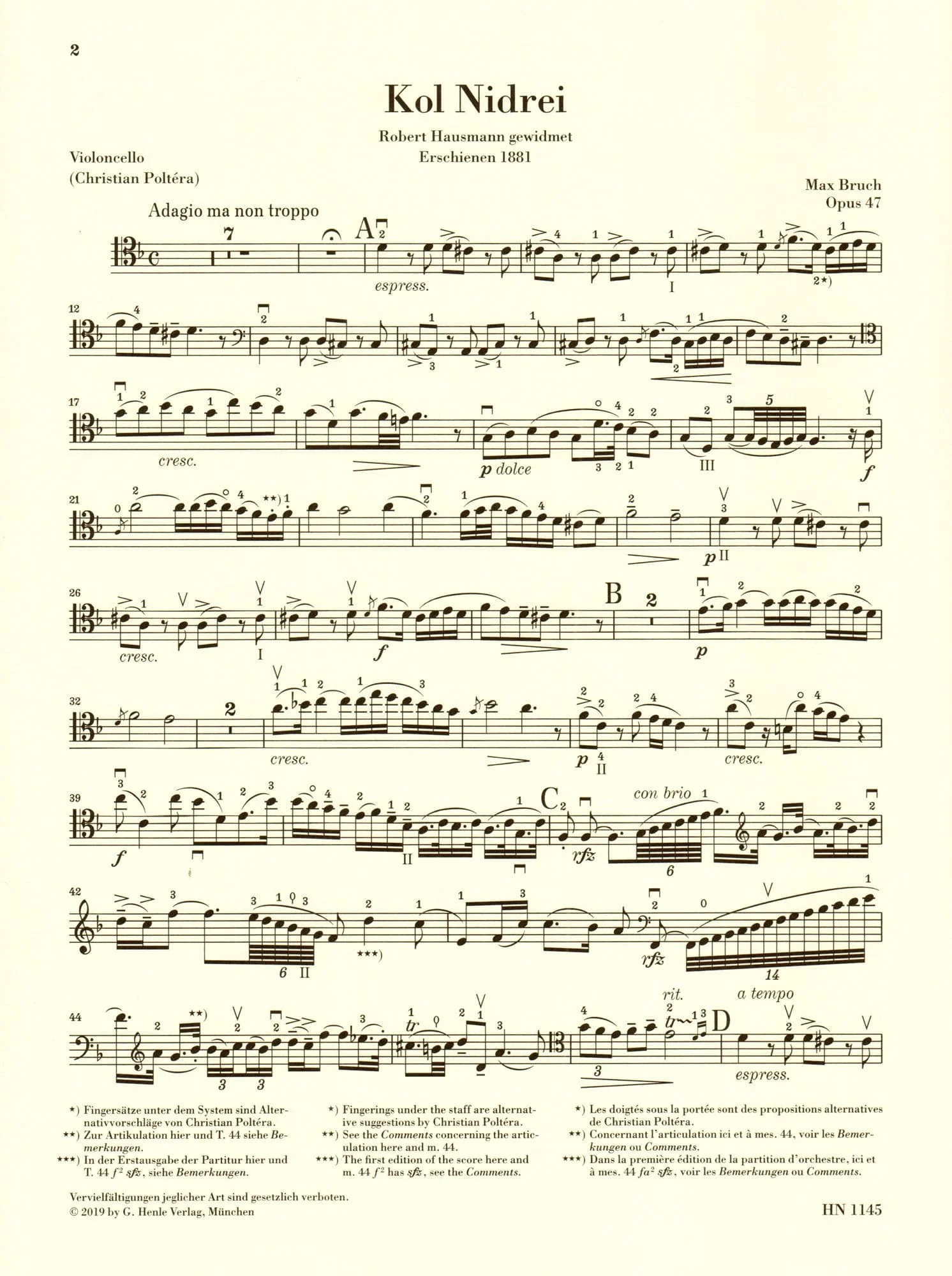Bruch, M. - Kol Nidrei, op. 47 - for Cello and Piano - G Henle Verlag URTEXT - Image 3