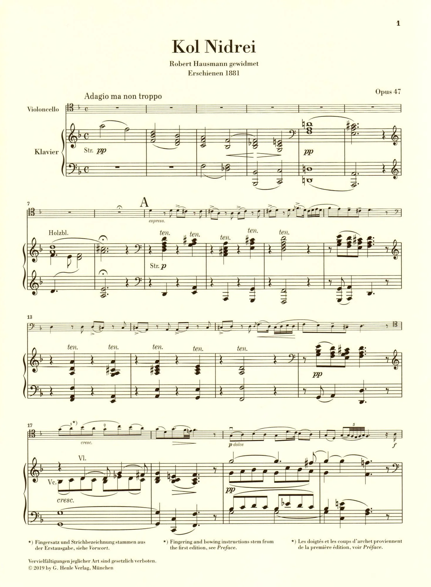 Bruch, M. - Kol Nidrei, op. 47 - for Cello and Piano - G Henle Verlag URTEXT - Image 4
