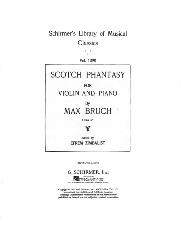 Bruch, Max - Scotch Phantasy (Scottish Fantasy) for the Violin, Op 46 - edited by Efrem Zimbalist - G Schirmer Edition - Image 2