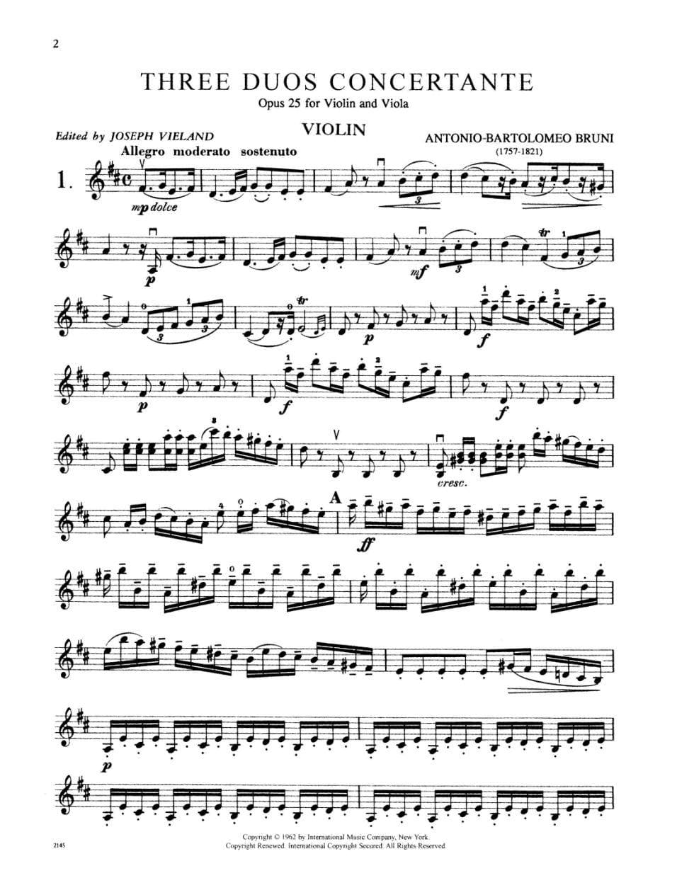 Bruni, A - 3 Duos Concertants Op 25 for Violin and Viola - Arranged by Vieland - International Edition - Image 2