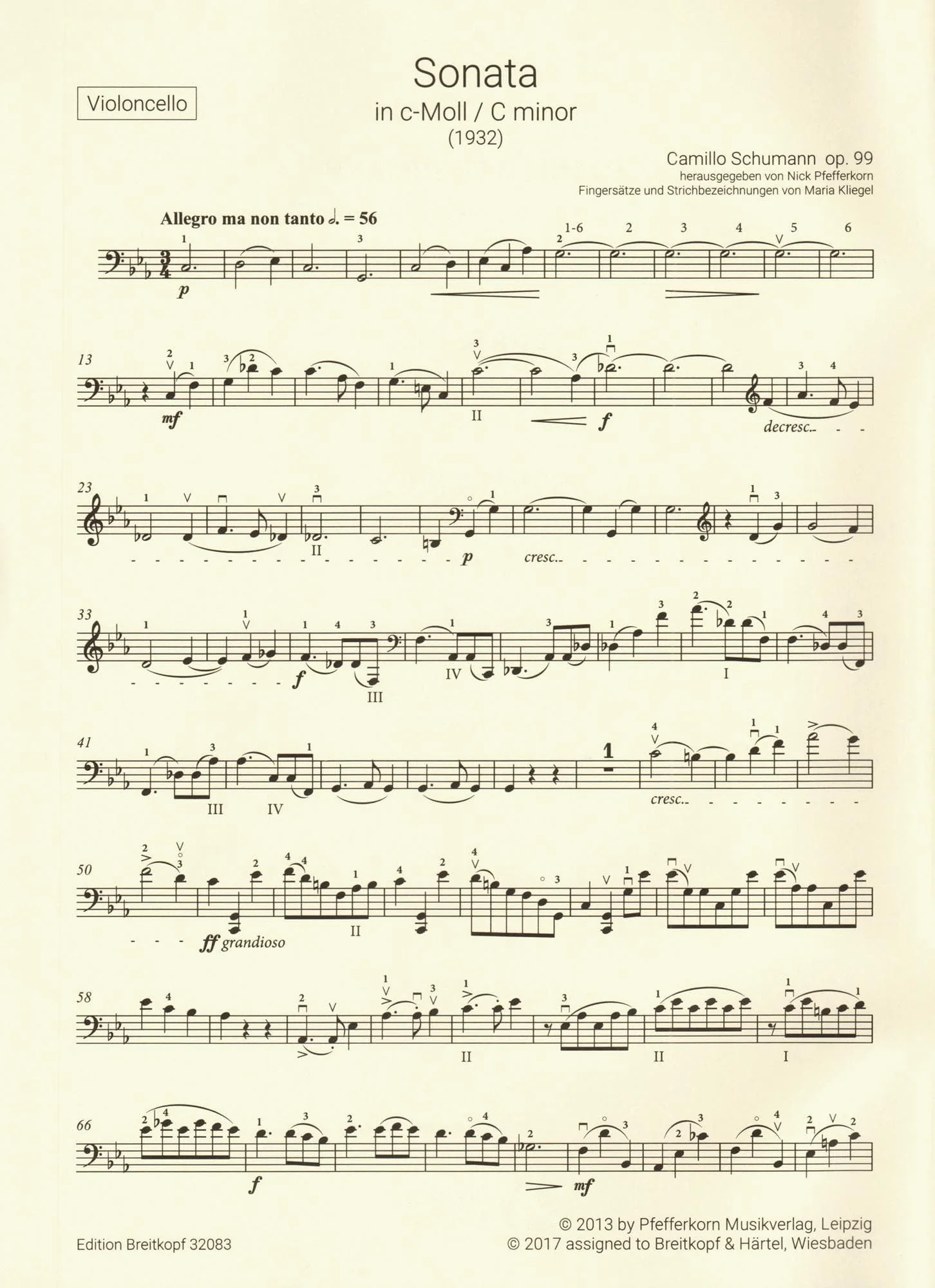 Schumann, Camillo - Sonata No. 2 in C minor, Op. 99 - for Cello and Piano - Breitkopf & Hartel URTEXT - Image 5