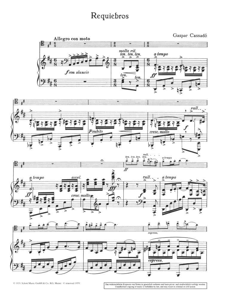 Requiebros - Cassado, Gaspar - Cello and Piano - Schott - Image 2