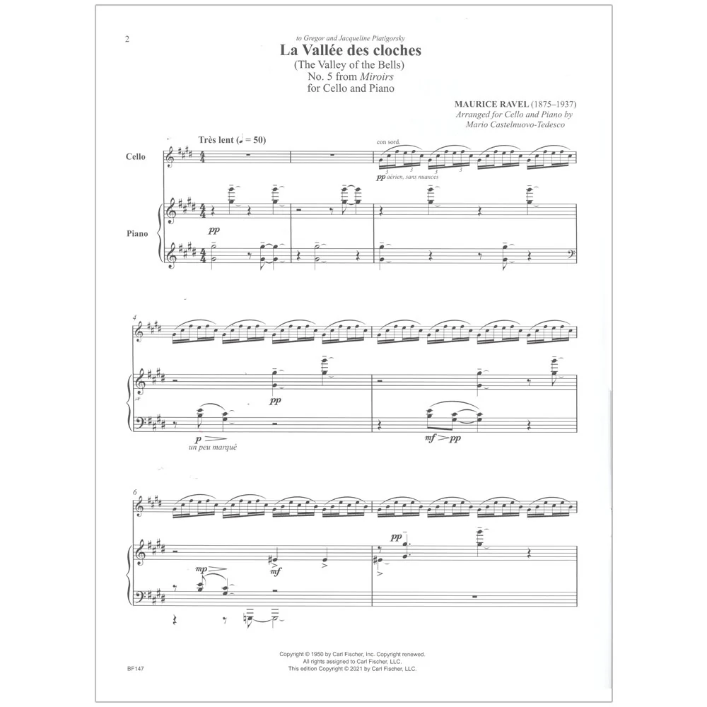 Castelnuovo-Tedesco, Mario - Two Arrangements of Ravel and Rossini - Cello and Piano - Carl Fischer - Image 2