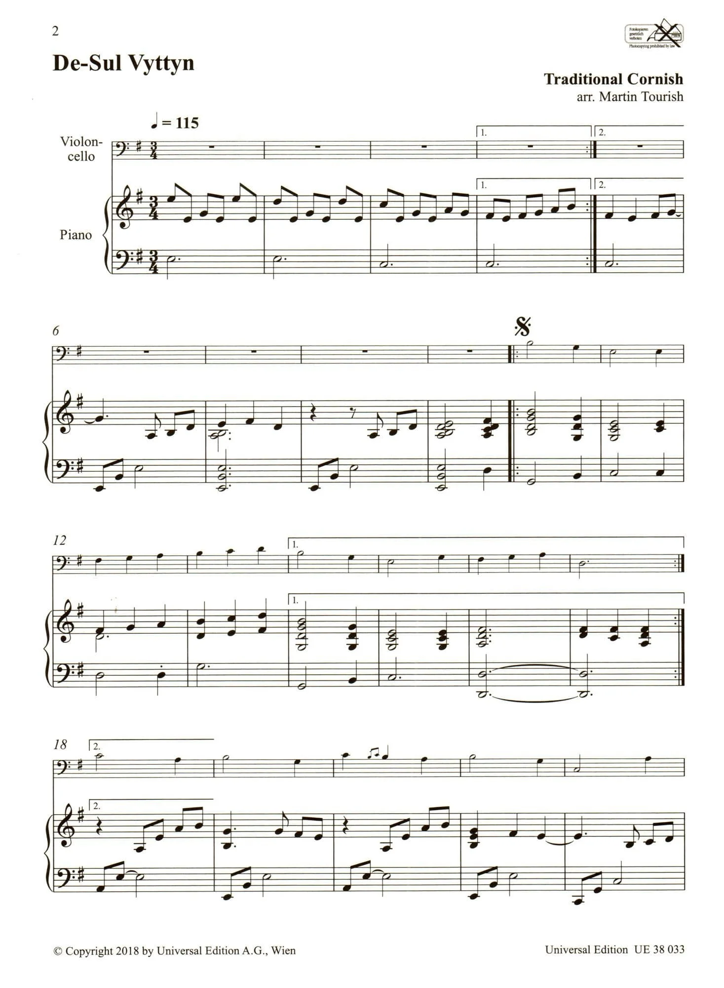 Celtic Play Along - for Cello and Piano - Includes CD Accompaniment - Universal Edition - Image 4