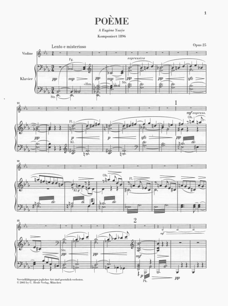 Chausson, Ernest - Poeme, Op 25 - for Violin and Piano - arranged by Umbreit and Gutner - edited by Jost - Henle Verlag URTEXT Edition - Image 2