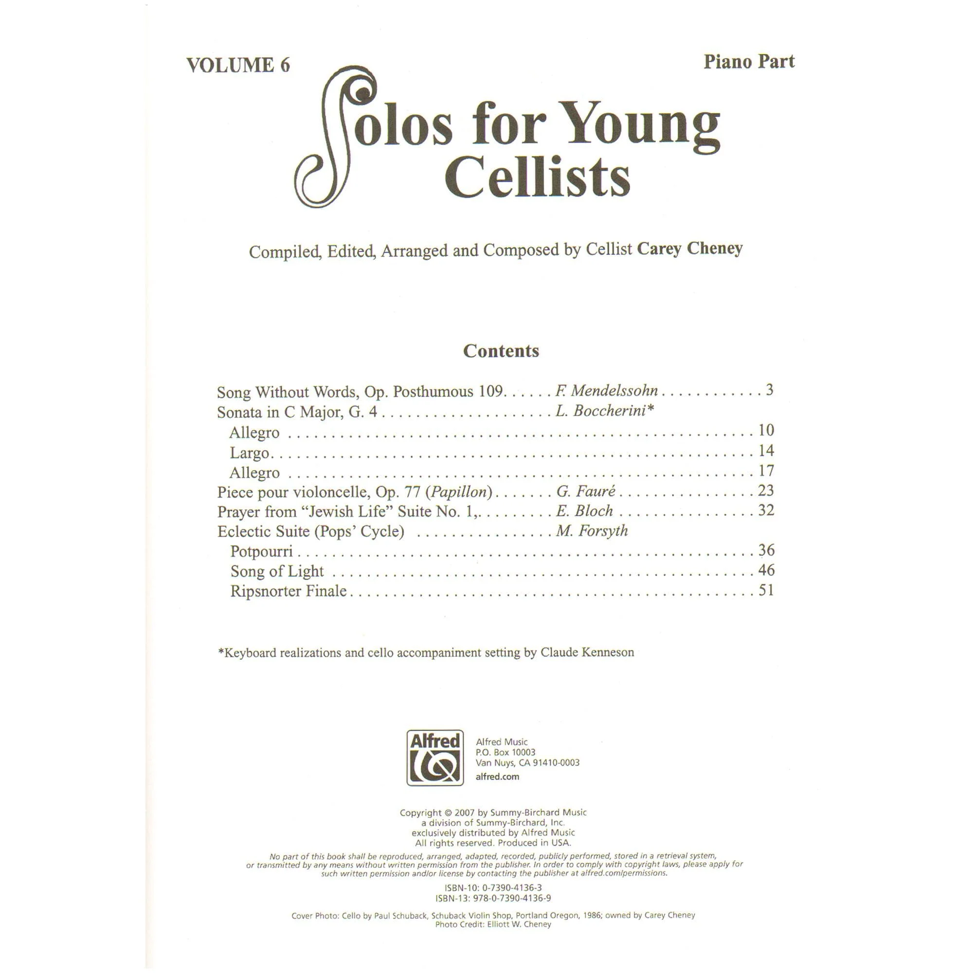 Solos for Young Cellists: Volume 6 - for Cello and Piano - by Carey Cheney - Image 2