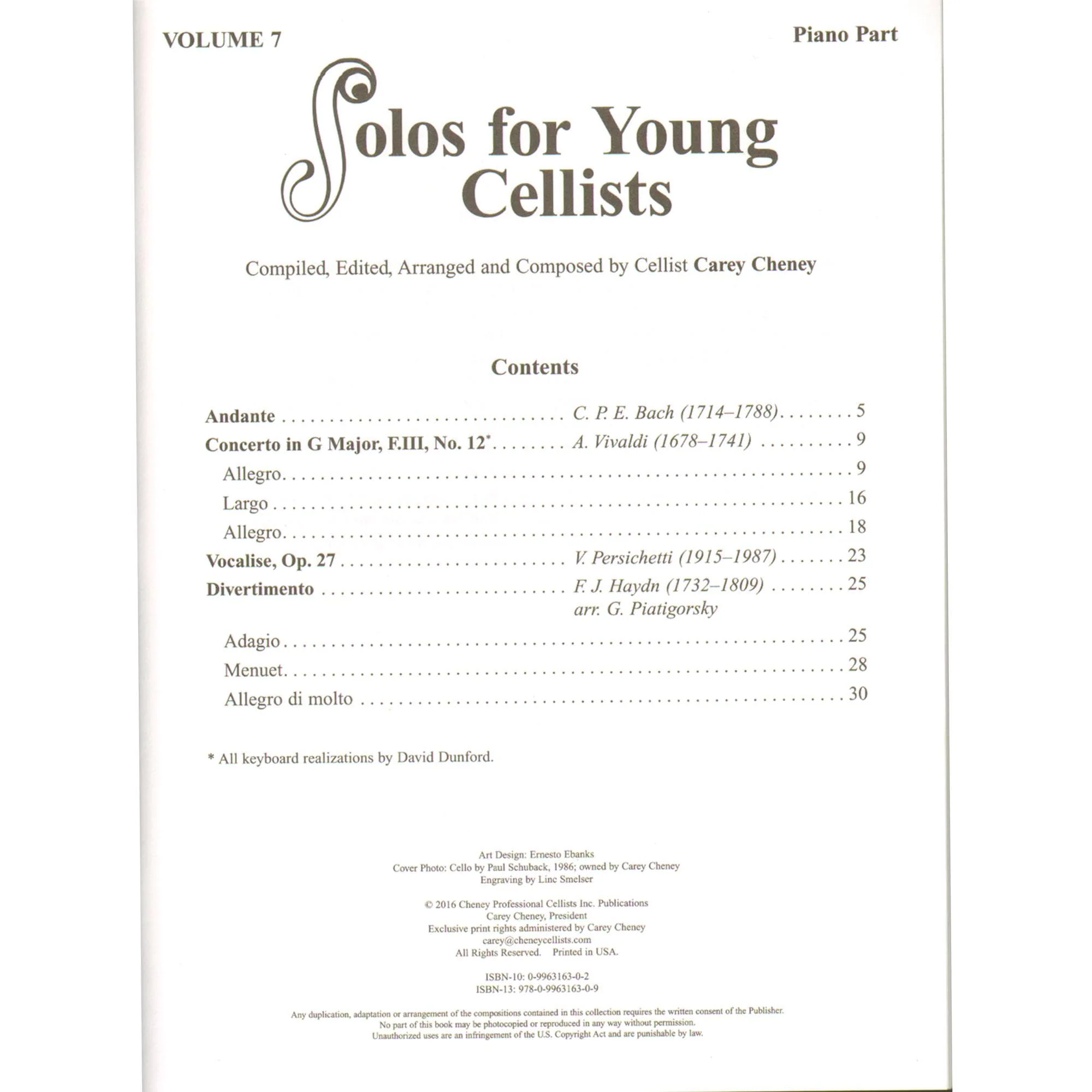 Solos for Young Cellists: Volume 7 - for Cello and Piano - by Carey Cheney - Image 2
