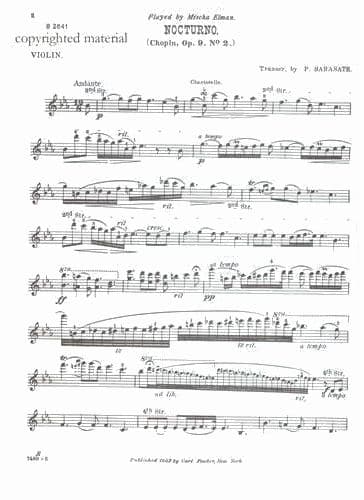 Chopin, Frederic - Nocturne Eb Major, Op 9, No 2 - arranged for Violin and Piano by Pablo de Sarasate - Carl Fischer - Image 3