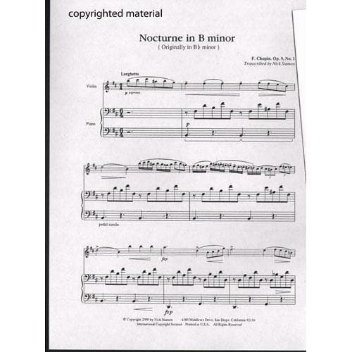 Chopin, Frederick - Nocturne in B minor Op 9 No 1 for Violin and Piano - Nick Stamon Publication - Image 2
