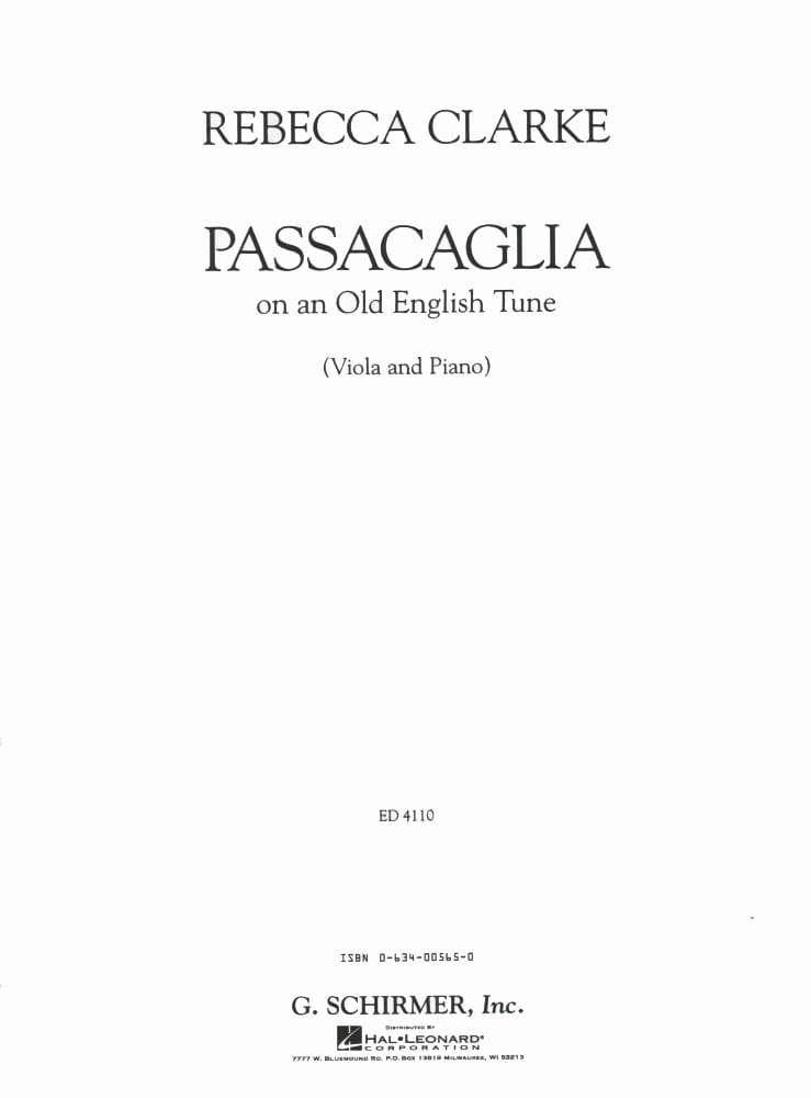 Clarke, Rebecca - Passacaglia for Viola and Piano - Schirmer Edition