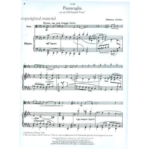 Clarke, Rebecca - Passacaglia for Viola and Piano - Schirmer Edition - Image 2