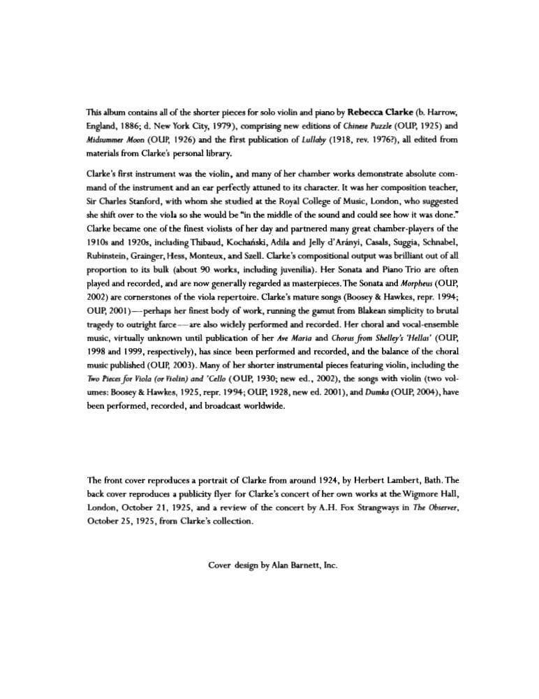 Clarke, Rebecca - Shorter Pieces for Violin and Piano -Oxford University Press - Image 2