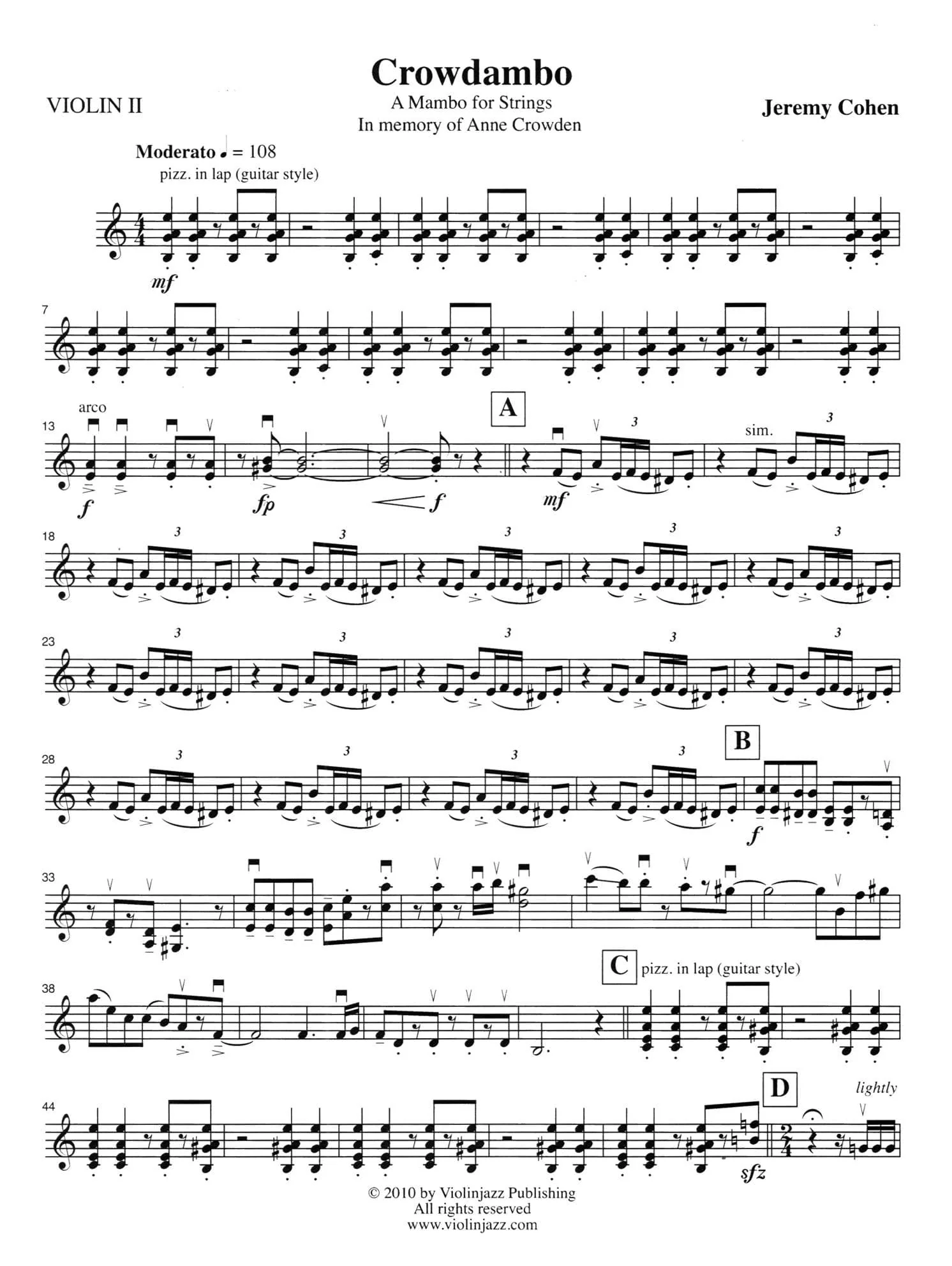 Cohen, Jeremy - 4 Latin Pieces Together - World Chamber Series - for String Quartet - Violinjazz Editions - Image 15