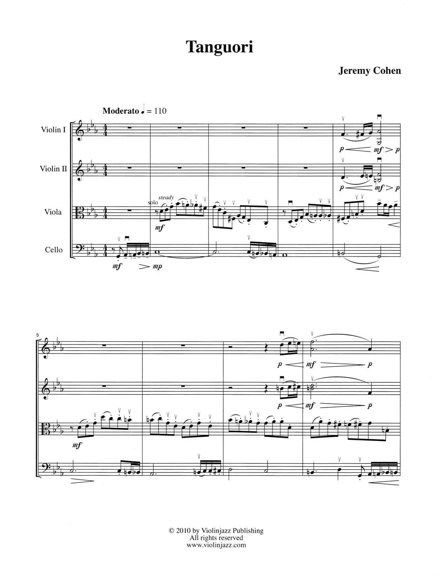 Cohen, Jeremy - 4 Latin Pieces Together - World Chamber Series - for String Quartet - Violinjazz Editions - Image 18