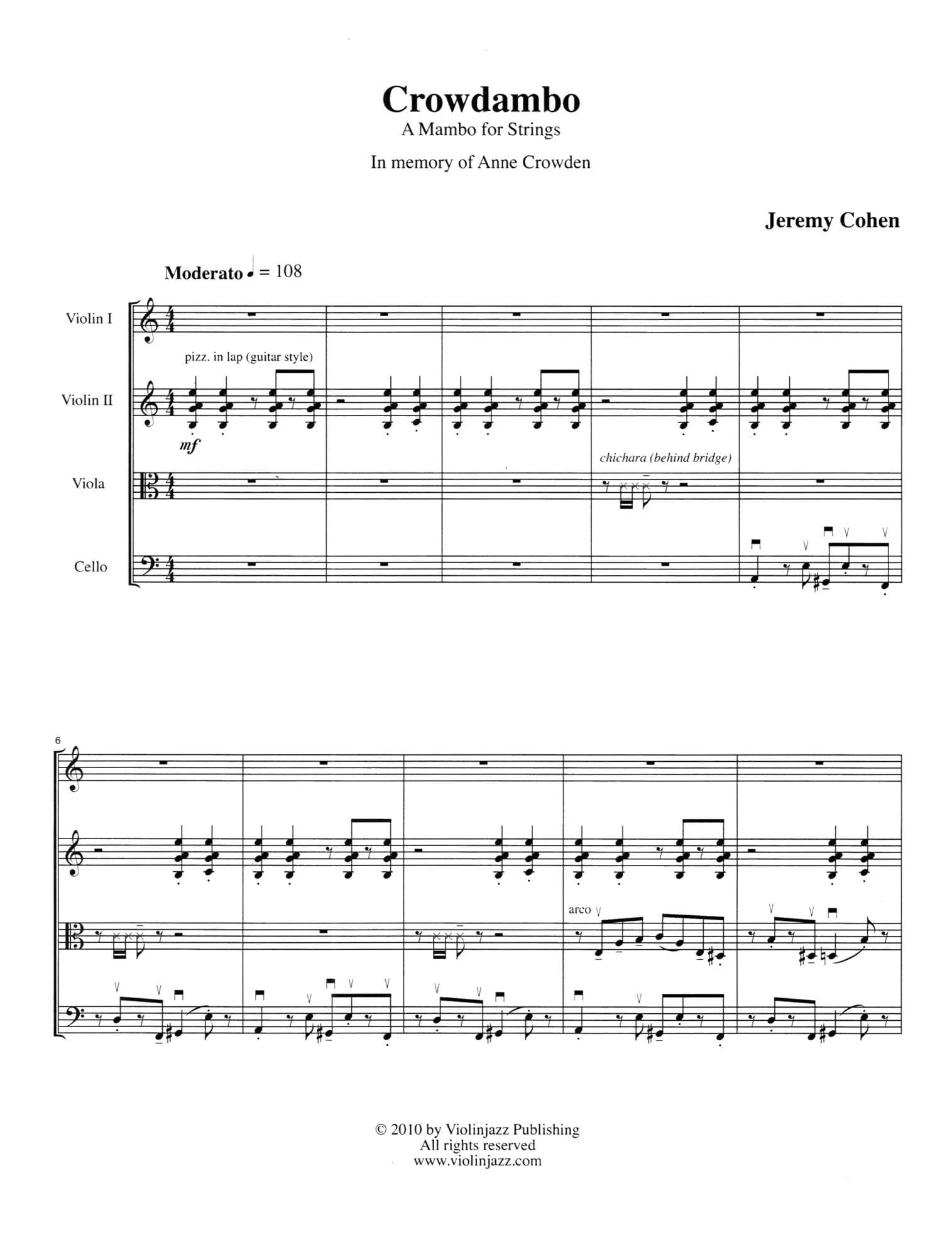Cohen, Jeremy - 4 Latin Pieces Together - World Chamber Series - for String Quartet - Violinjazz Editions - Image 2