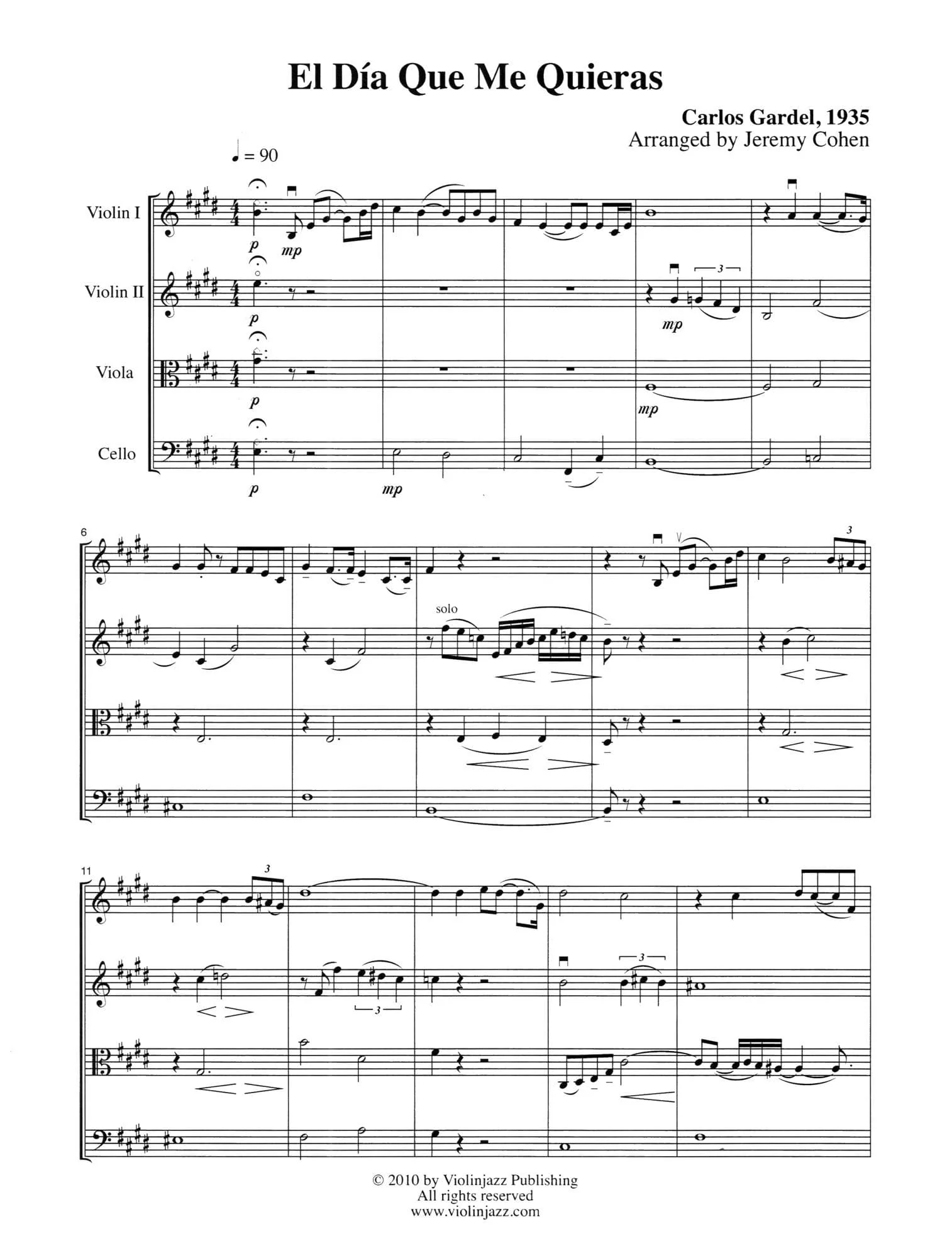 Cohen, Jeremy - 4 Latin Pieces Together - World Chamber Series - for String Quartet - Violinjazz Editions - Image 4