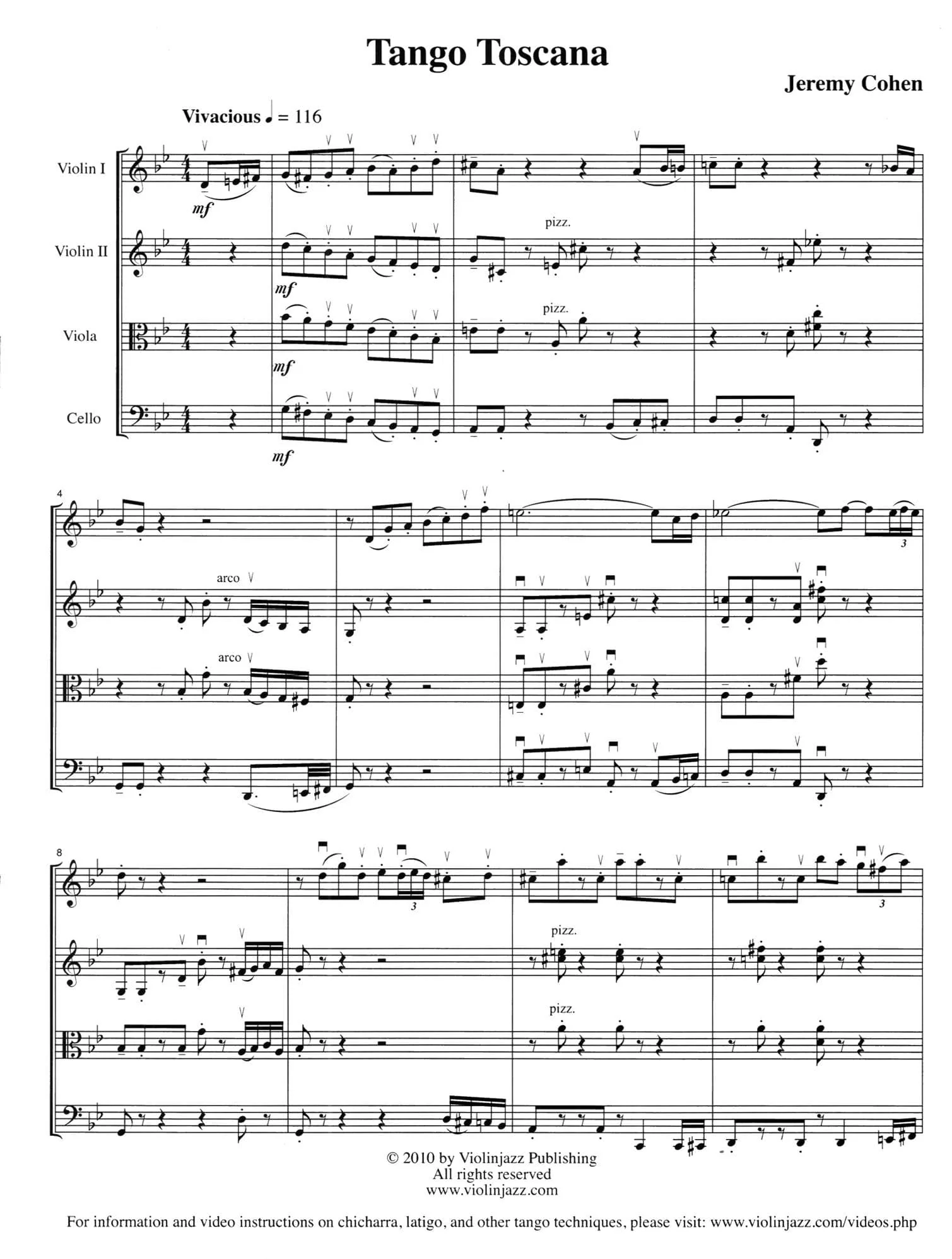 Cohen, Jeremy - 4 Latin Pieces Together - World Chamber Series - for String Quartet - Violinjazz Editions - Image 9