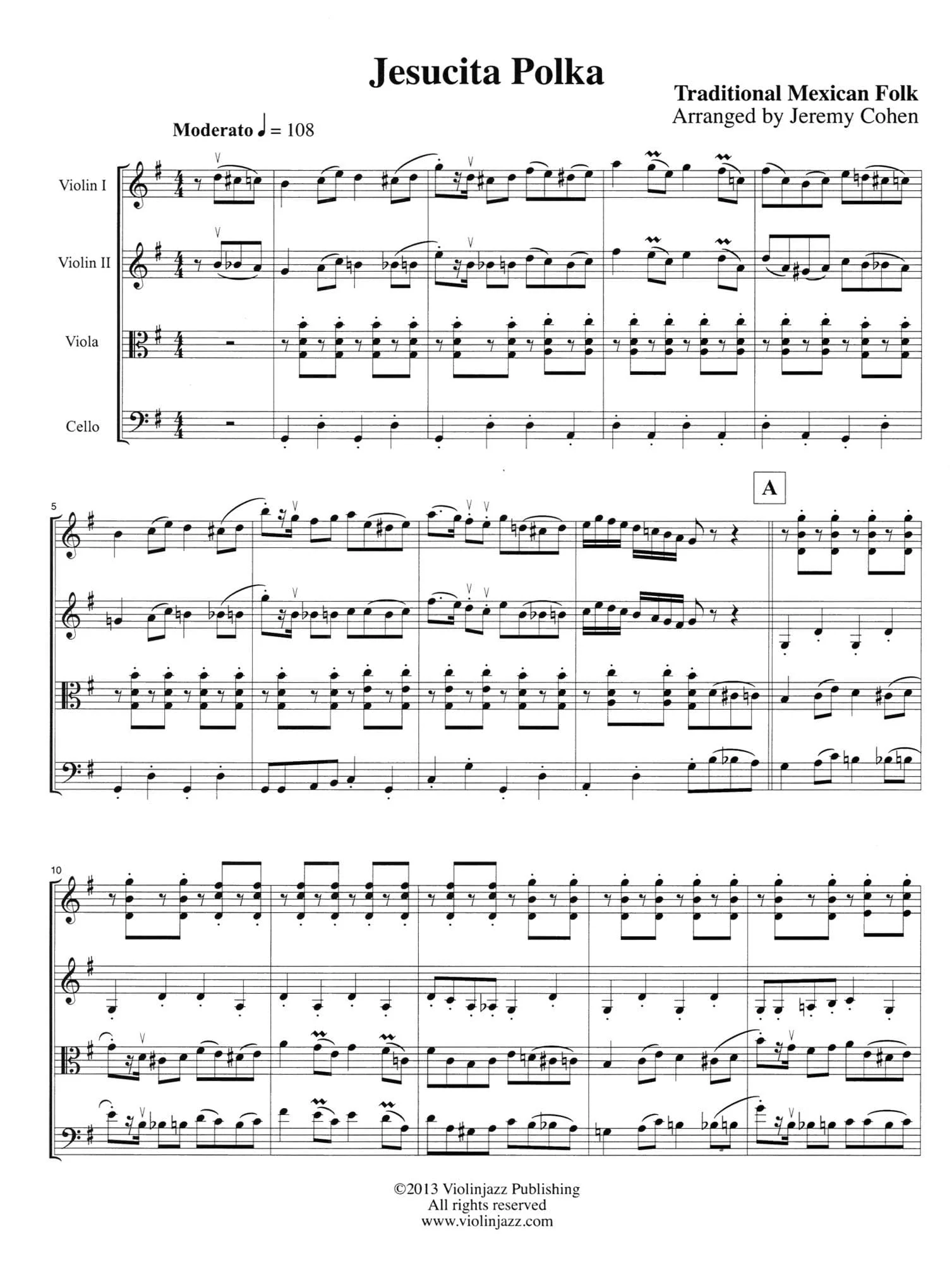 Cohen, Jeremy - Jesusita Polka - World Chamber Series - for String Quartet - Violinjazz Editions - Image 2
