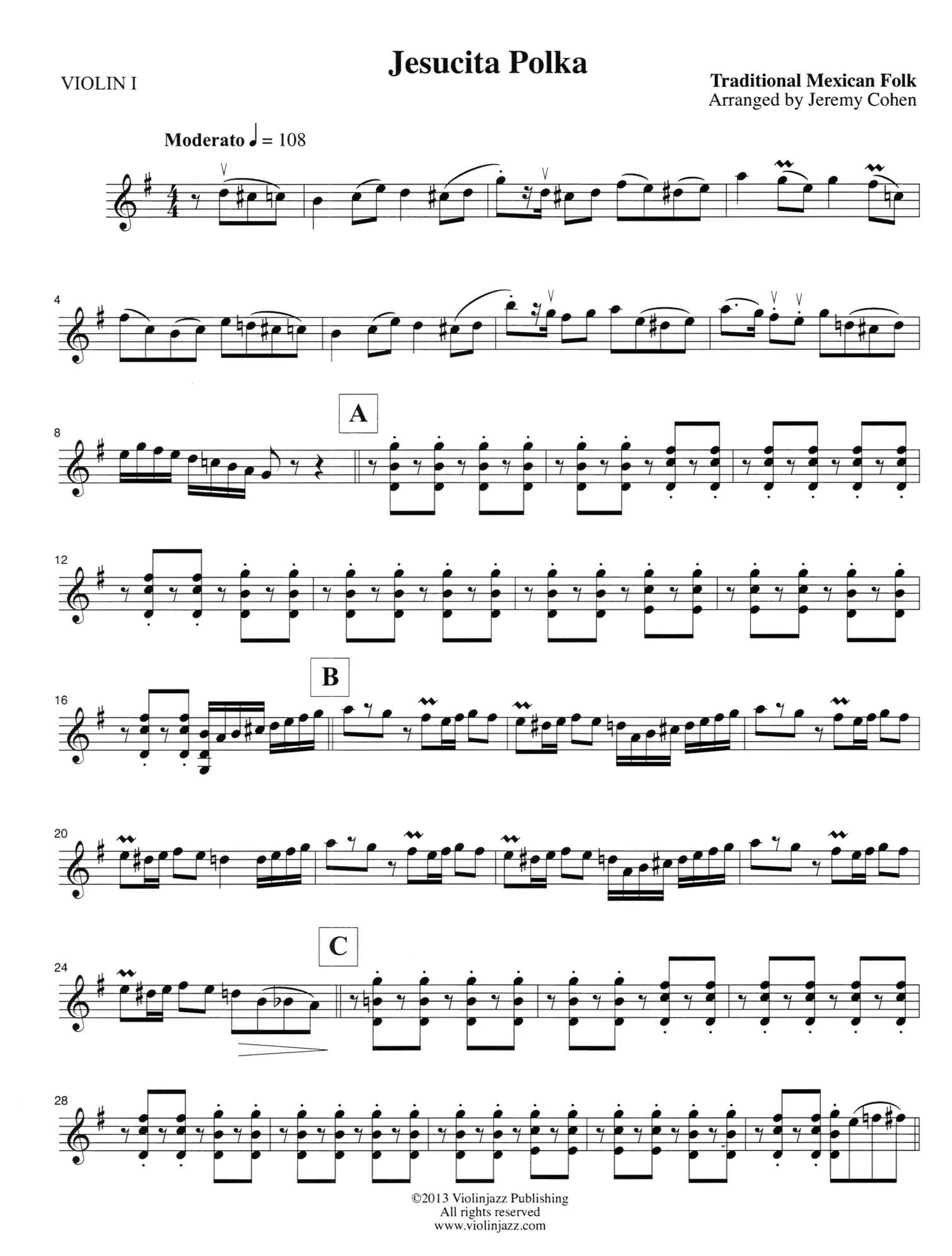 Cohen, Jeremy - Jesusita Polka - World Chamber Series - for String Quartet - Violinjazz Editions - Image 3