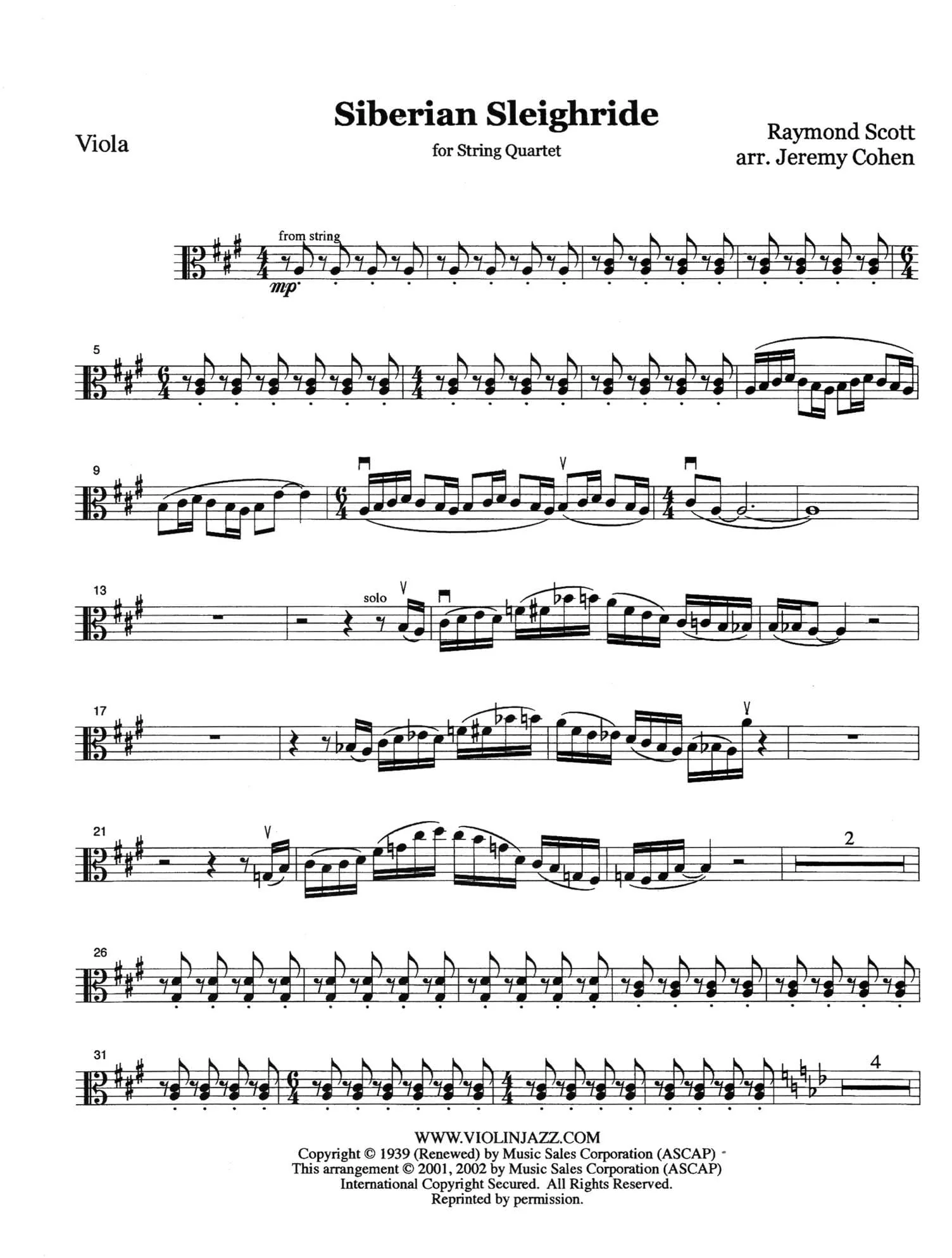 Scott, Raymond - Powerhouse, The Penguin, Siberian Sleighride, and Toy Trumpet - Raymond Scott Collection - for String Quartet - arranged by Jeremy Cohen - Violinjazz Editions - Image 7