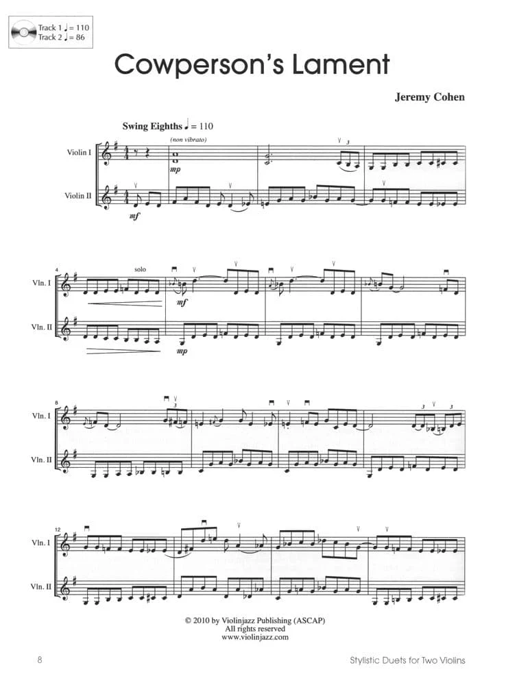 Cohen, Jeremy - Stylistic Duets for Two Violins - Violinjazz Editions - Book/CD Set - Image 3