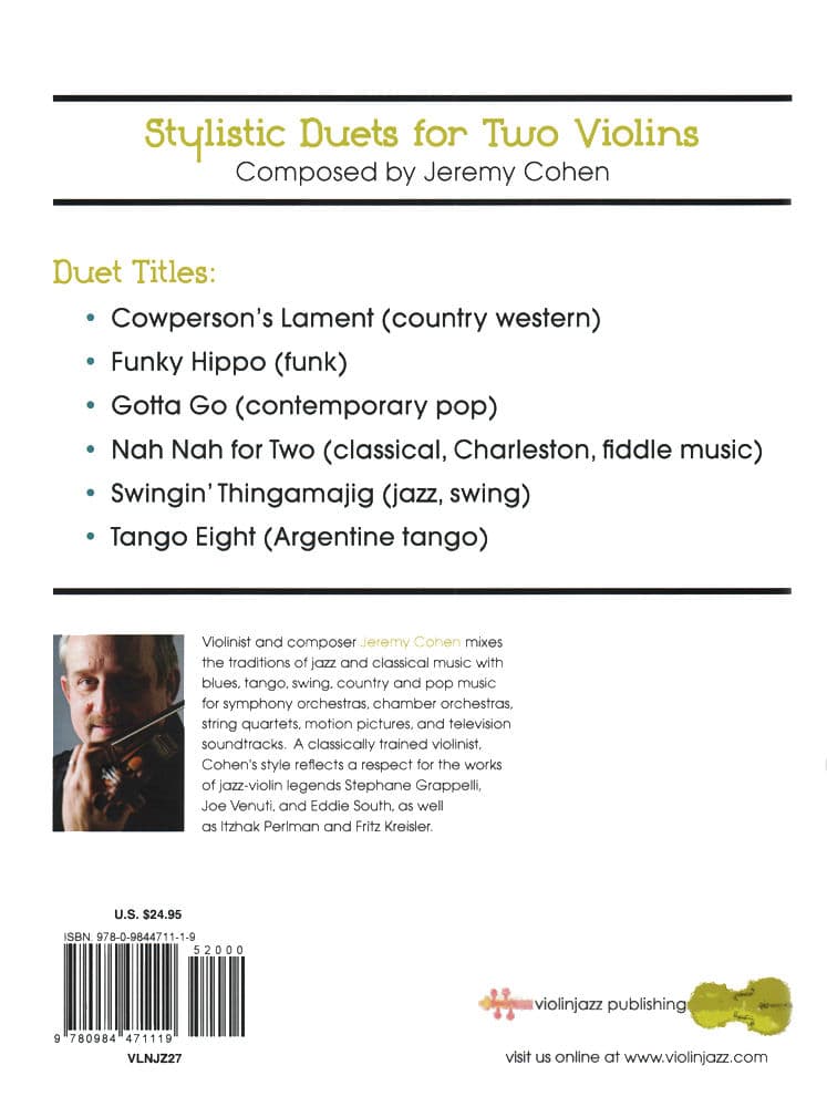 Cohen, Jeremy - Stylistic Duets for Two Violins - Violinjazz Editions - Book/CD Set - Image 4