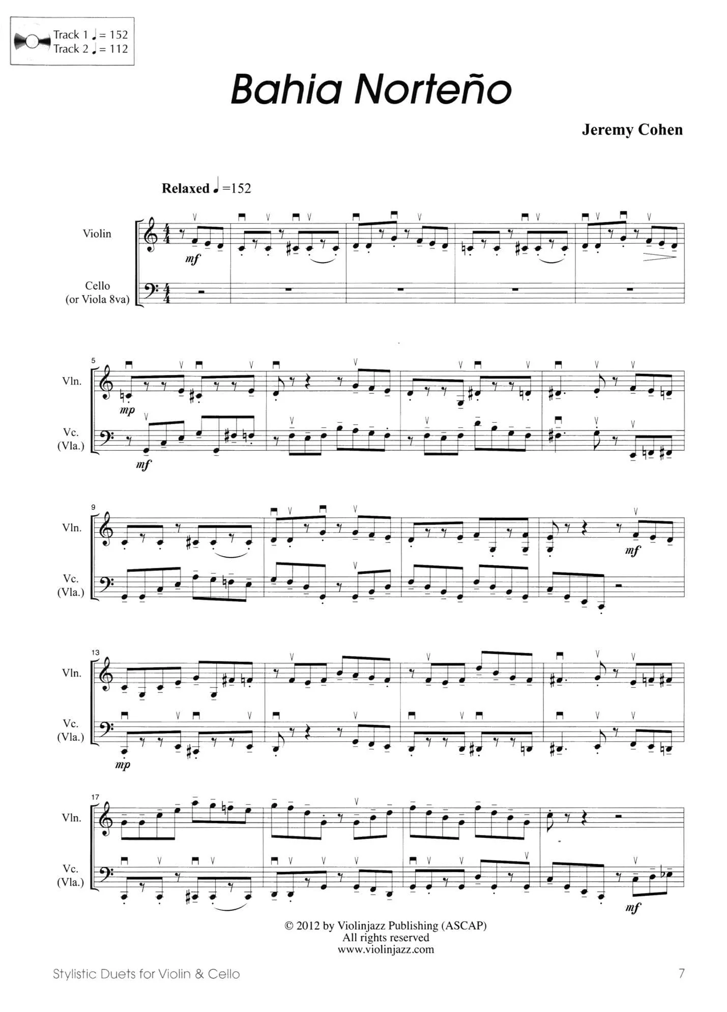 Cohen, Jeremy - Stylistic Duets for Violin and Cello - Violinjazz Editions - Book/CD - Image 3