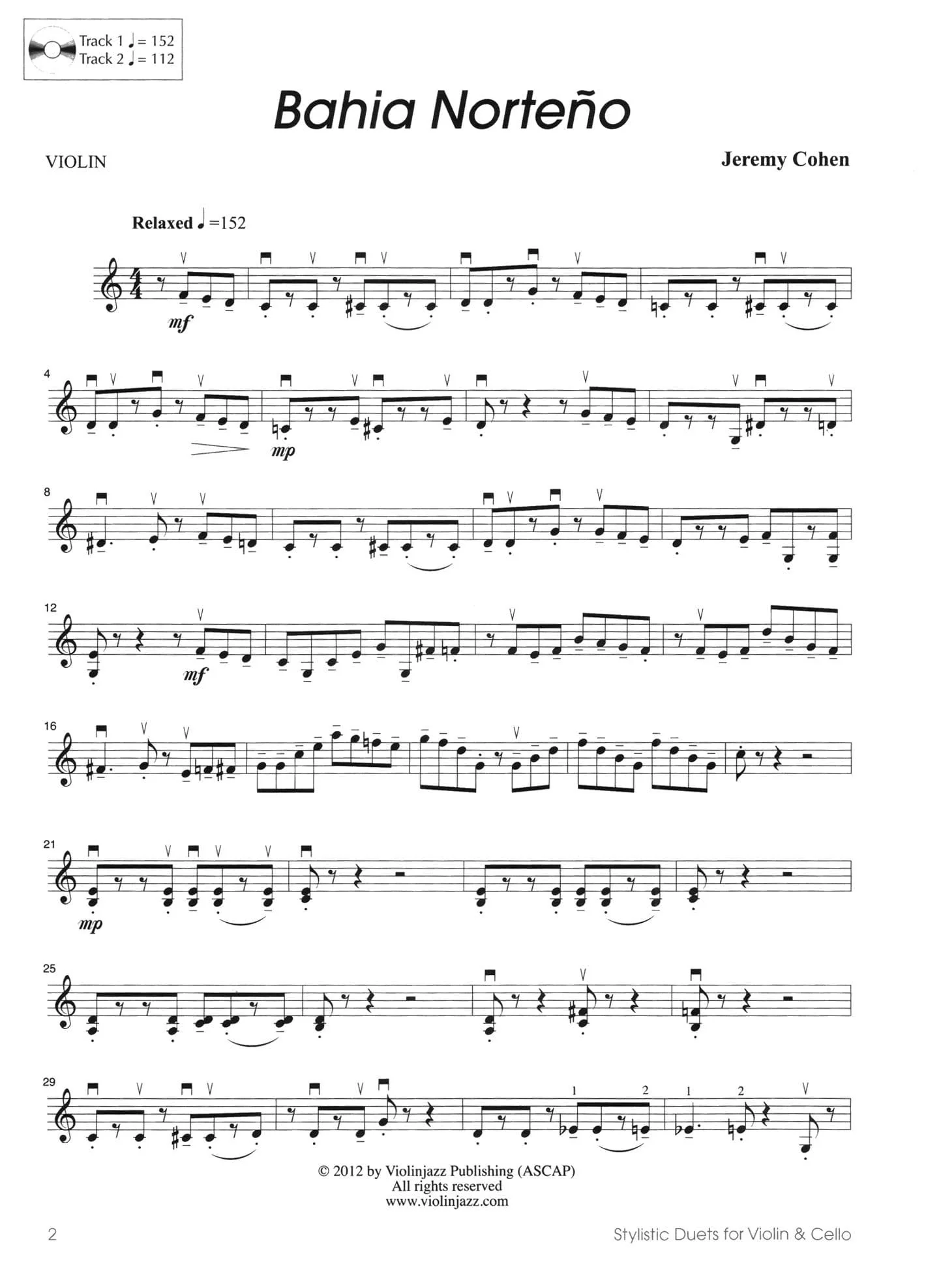 Cohen, Jeremy - Stylistic Duets for Violin and Cello - Violinjazz Editions - Book/CD - Image 4