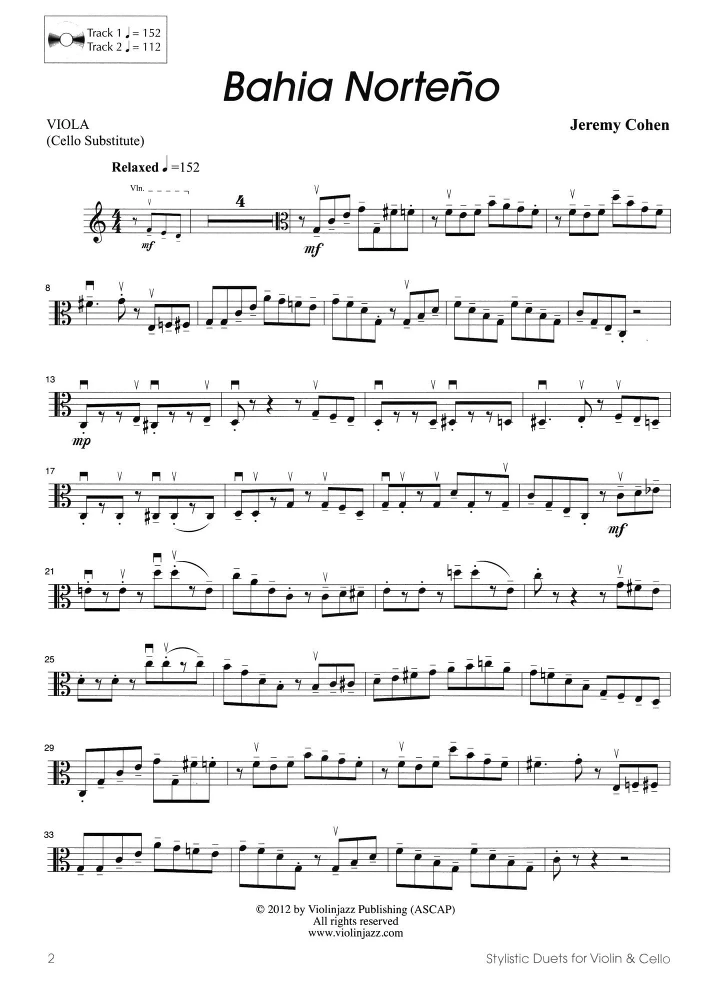 Cohen, Jeremy - Stylistic Duets for Violin and Cello - Violinjazz Editions - Book/CD - Image 5