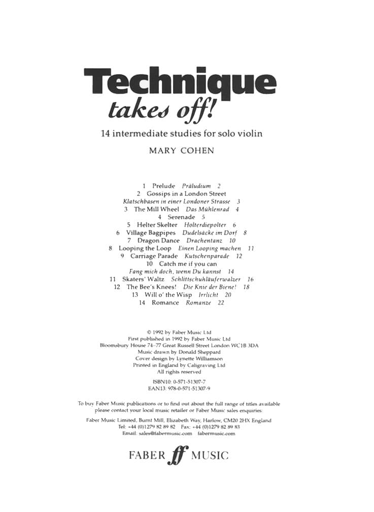 Cohen, Mary - Technique Takes Off! Intermediate Studies for Solo Violin - Faber Music Publication - Image 2