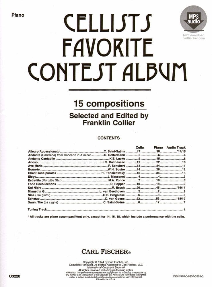 Cellist's Favorite Contest Album - Book and MP3 Audio - Edited by Collier - Fischer Edition - Image 2