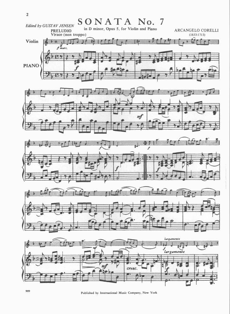 Corelli, Arcangelo - 12 Sonatas Op 5 Volume 2 Nos 7-12 for Violin and Piano - arranged by Jensen - International Edition - Image 2