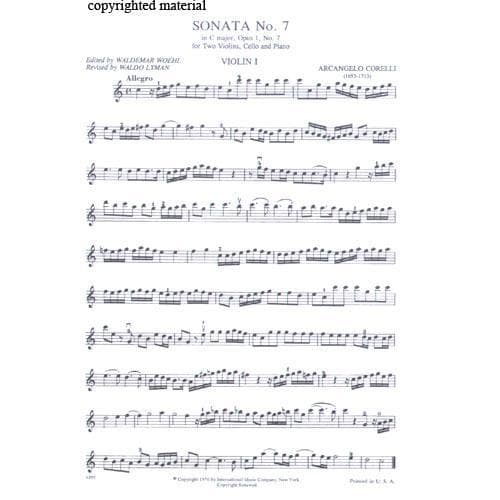 Corelli, Arcangelo - 12 Trio Sonatas Op 1 Volume 3 No 7-9 for Two Violins and Piano (With Cello ad libitum) - Arranged by Woehl - International Edition - Image 2