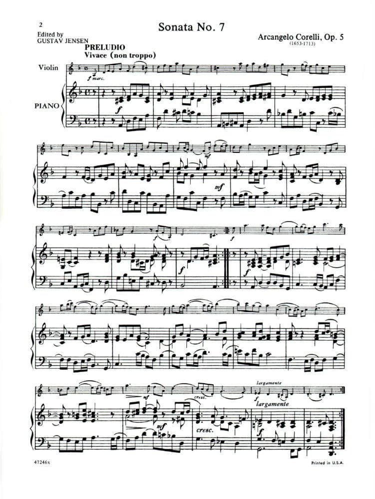 Corelli, Arcangelo - Twelve Sonatas, Op 5: Volume 2 (Nos 7-12) - Violin and Piano - edited by Gustav Jensen - G Schirmer Edition - Image 3