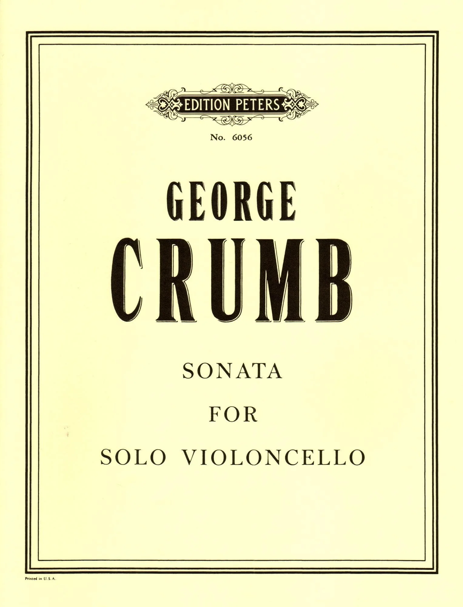 Crumb, George - Sonata for Solo Cello - edited by Camilla Doppmann - Edition Peters