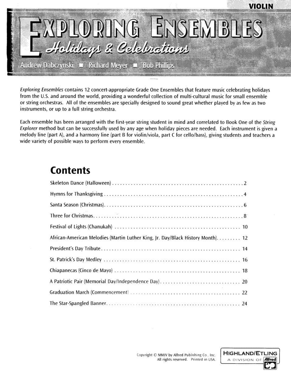 Dabczynski / Meyer / Phillips - Exploring Ensembles: Holidays and Celebrations for Violin - Highland/Etling Publication - Image 2
