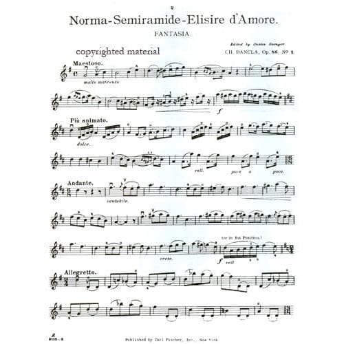 Dancla, Charles - 12 Easy Fantasias On Celebrated Melodies Op 86 for Violin and Piano - Arranged by Saenger - Ficsher Edition - Image 2
