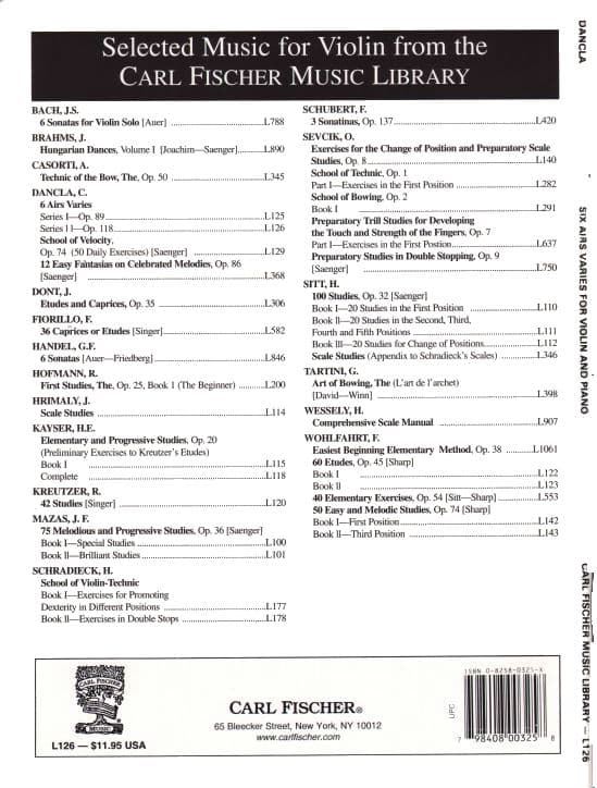 Dancla, Charles - 6 Airs Variés, Op 118 - Violin and Piano - Carl Fischer Edition - Image 4