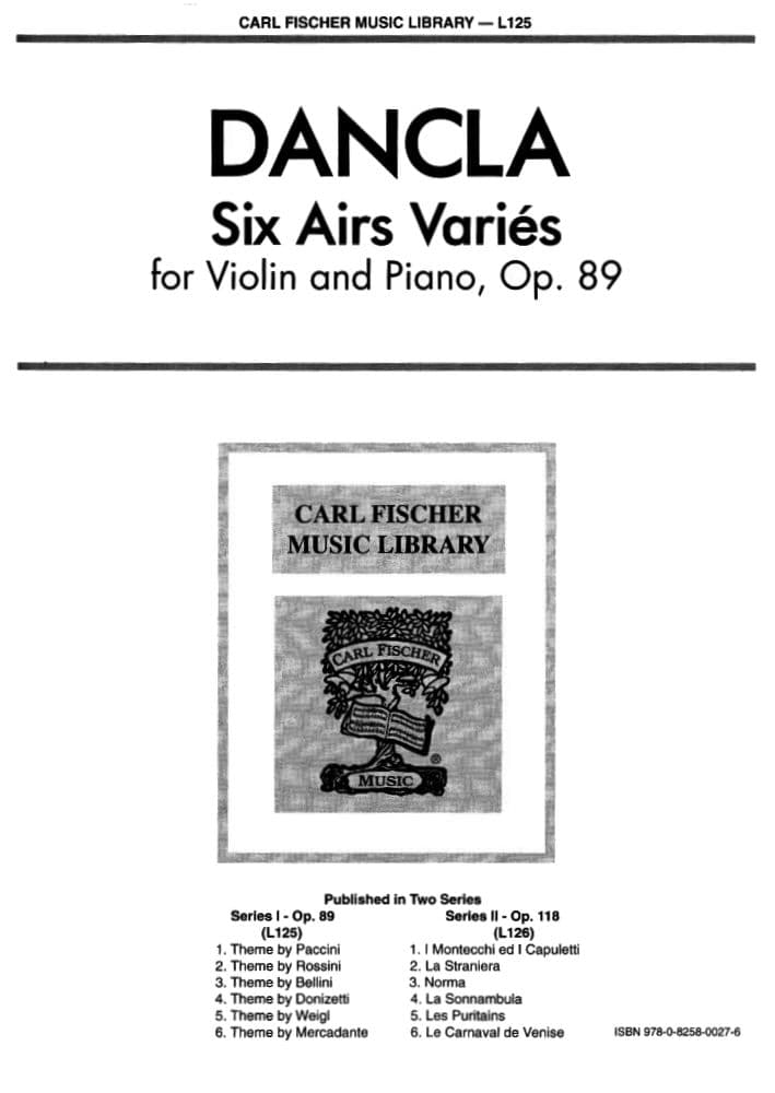 Dancla, Charles - 6 Airs Variés, Op 89 - Violin and Piano - Carl Fischer Edition - Image 2