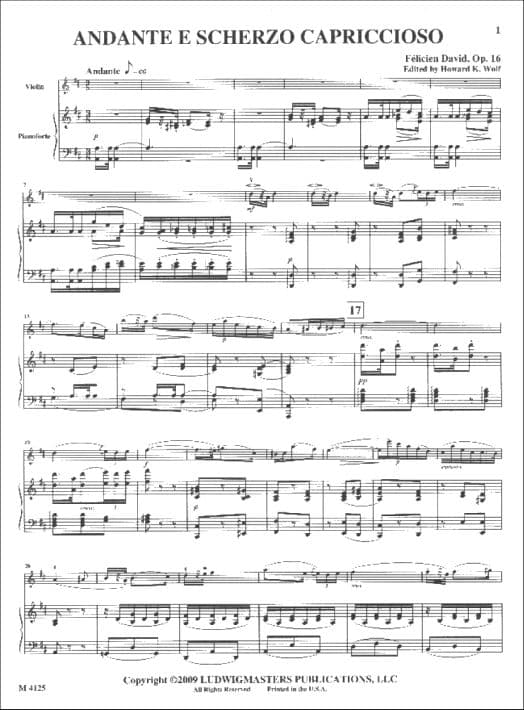 David, Felicien - Andante e Scherzo Capriccioso, Op 16 - Violin and Piano - edited by Howard K Wolf - Masters Music Publications - Image 2