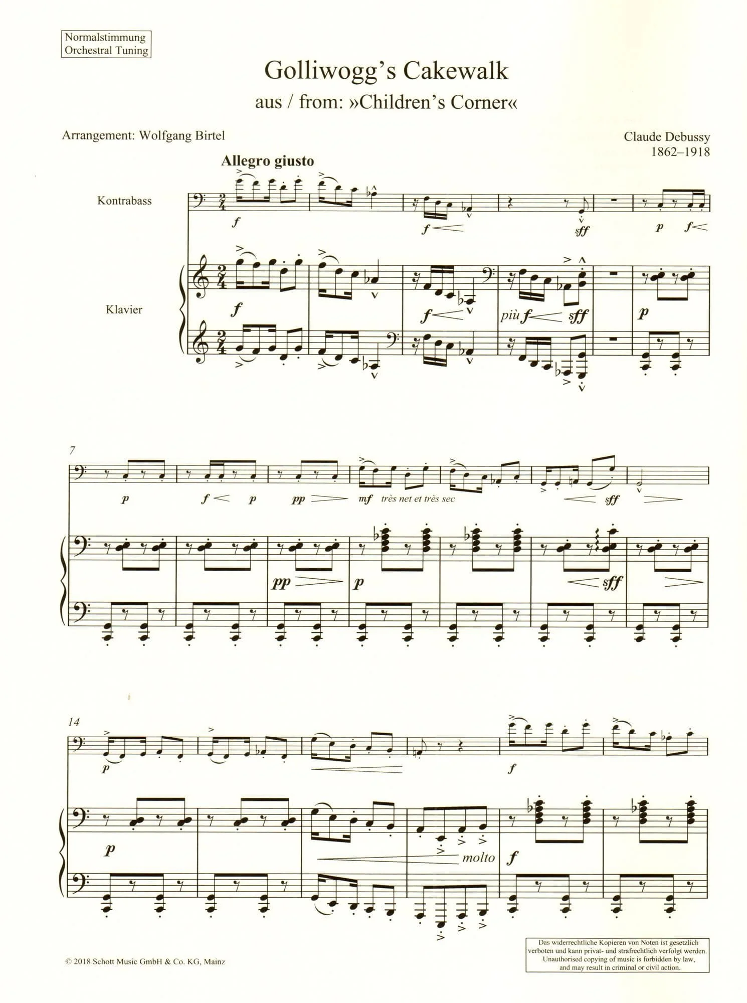 Debussy, Claude - Golliwogg's Cakewalk - Bass and Piano - Schott Edition - Image 2
