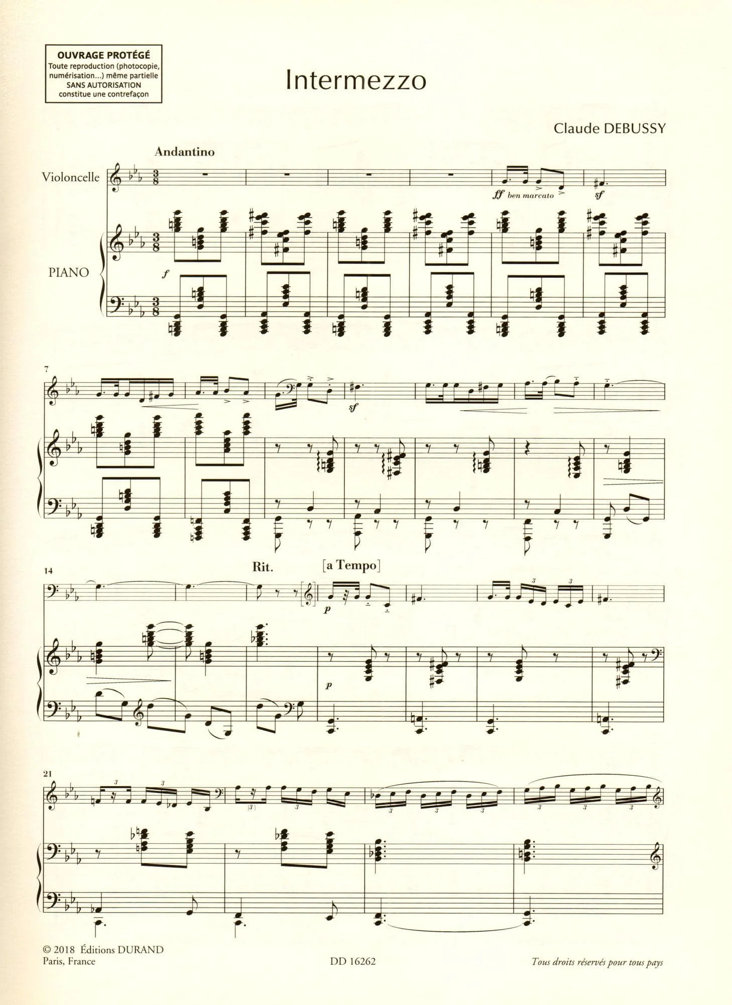 Debussy, Claude - Intermezzo for Cello and Piano - edited by Roy Howat - Durand Edition - Image 3